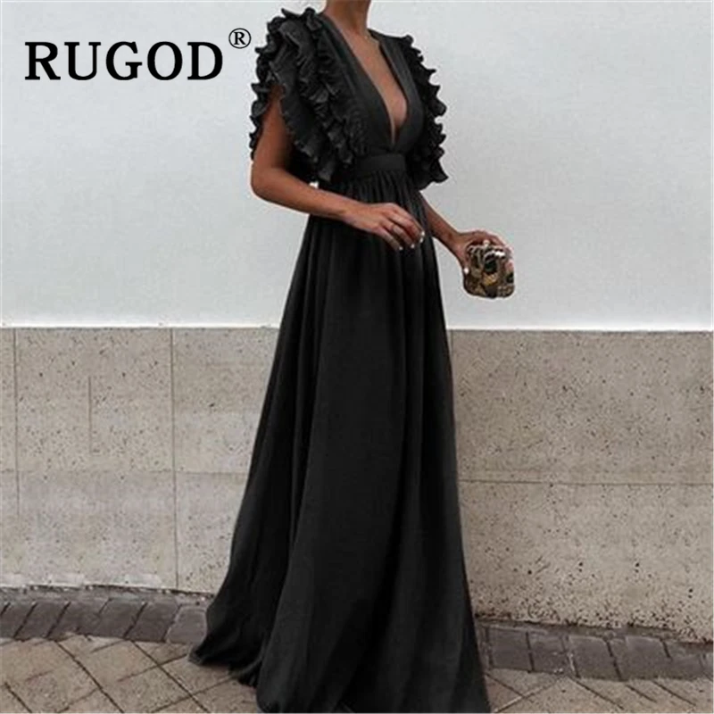 RUGOD винтажное платье макси с оборками женское сексуальное Длинное нарядное
