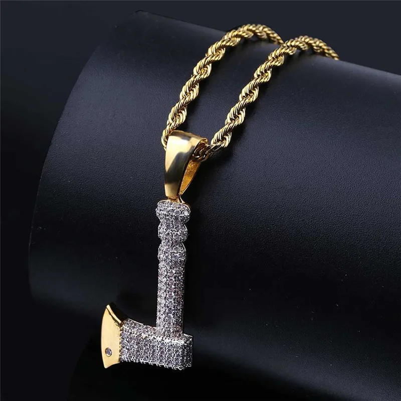 Хип хоп ожерелье кубический циркон топор Iced Out крутой мужской кулон Новое