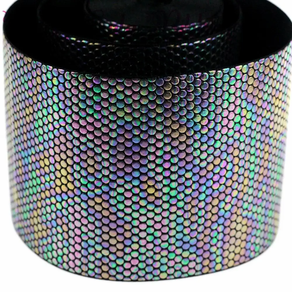 3 &quot75 мм Радуга голограмма Фольга с принтом в горошек Grosgrain ленты черные