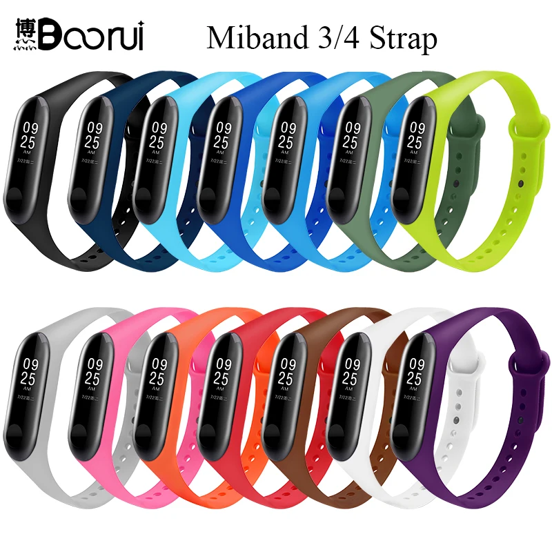 BOORUI Mi Band 3 ремешок miband 4 ремешки силиконовый чистый красочный аксессуары для xiaomi
