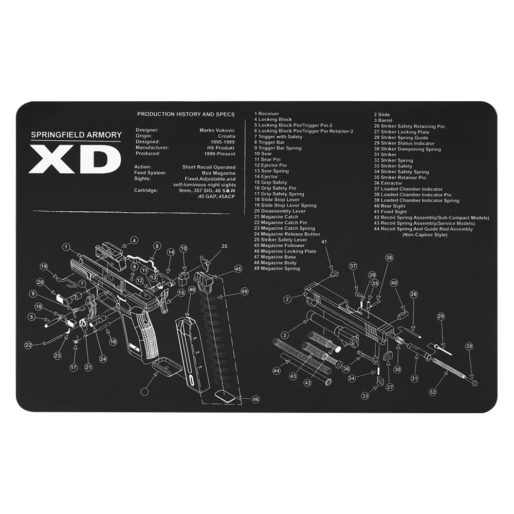 

1911 P226 Cleaning Rubber Mat 36"x12" Waterproof Non-Slip Cleaning Mat with Instructions Armorers Bench Mat for hunting