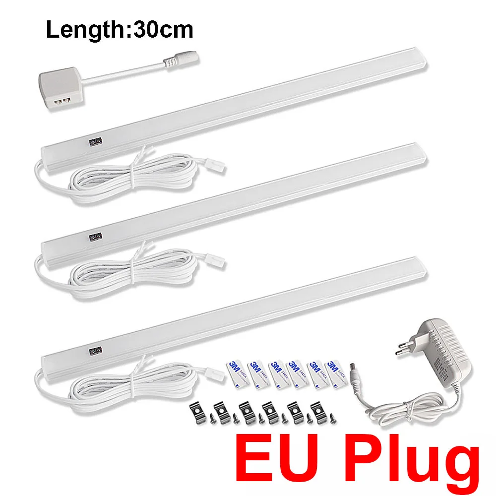 3x30cm-EU Plug 12 В сенсорный светодиодный светильник для кухонного шкафа, лампа с датчиком движения для рук, барный светильник, шкаф для спальни, шкаф, светильник, s светодиодный светильник, лампада - Color: 3x30cm-EU Plug