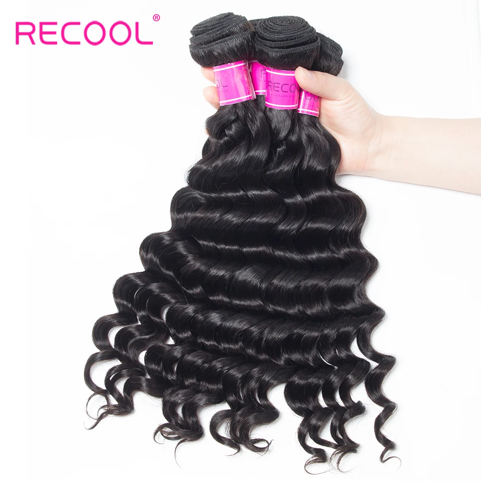 Recool волосы свободные глубокие бразильские вплетаемые 4 пряди больше волн