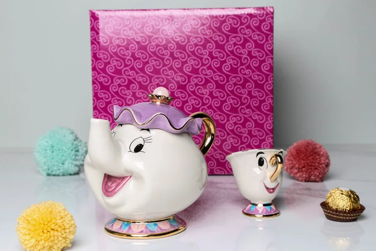 

Cartoon Beauty And The Beast Tea Set Teapot Mrs Potts POT Chip Cup Mug One Set for friend Creative Xmas Gift Fast Post