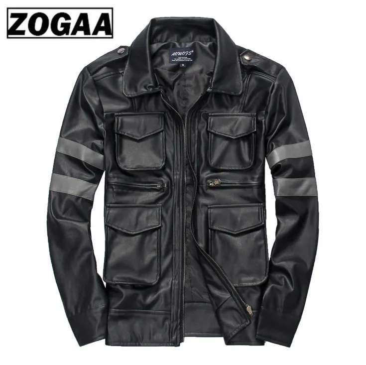 Turn-down Collar Short Men Leather Jackets Top Quality PU Handsome Multi-pocket Motorcycle Black Free Shipping | Мужская одежда