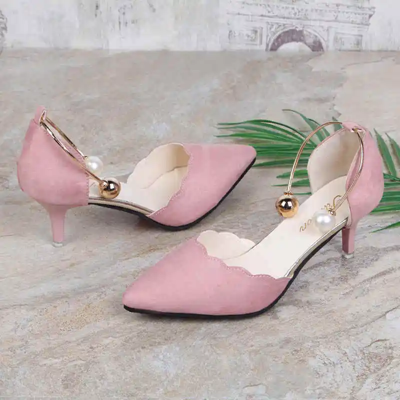169 Pink 5CM Женские туфли-лодочки; Новое поступление года; женская обувь на высоком каблуке с острым закрытым носком; женская свадебная обувь с кружевом и бисером - Цвет: 169 Pink 5CM