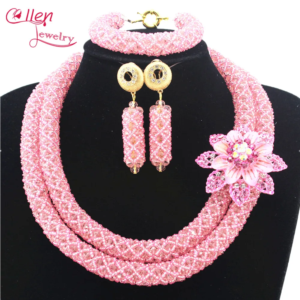 2019 Последняя мода розовый Африканский Свадебный комплект ювелирных изделий из