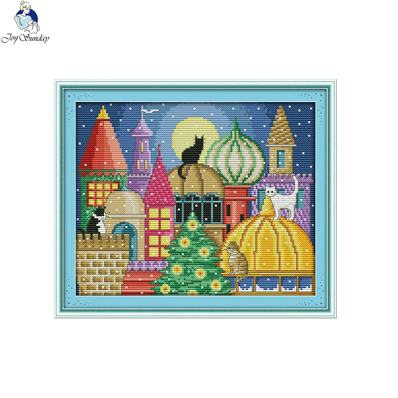 Набор для вышивки крестом Joy Sunday The Cat City на холсте DMC 14CT 11CT ручной работы домашний