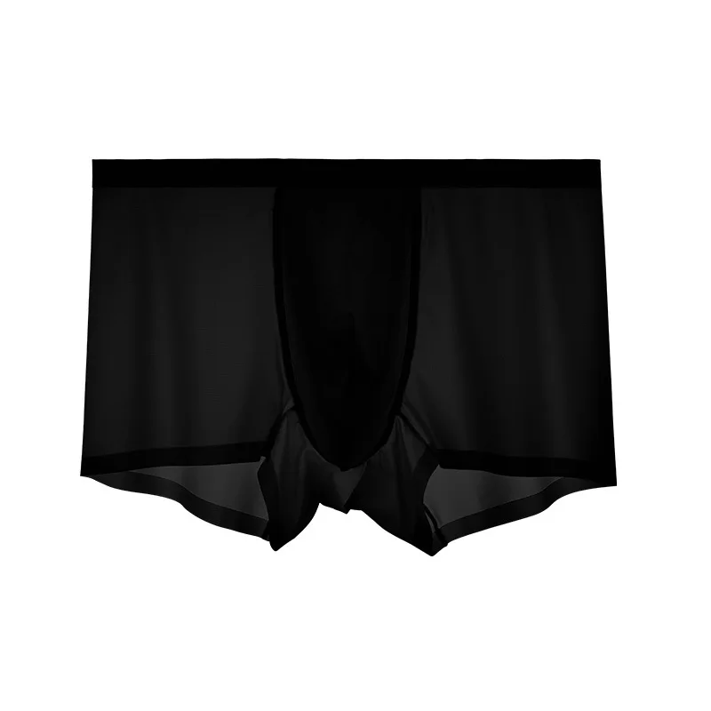 black Ice Silk бесшовное Мужское нижнее белье тонкие u-образные дышащие мужские боксеры сексуальные прозрачные Боксеры Шорты Calzoncillos трусы - Цвет: black