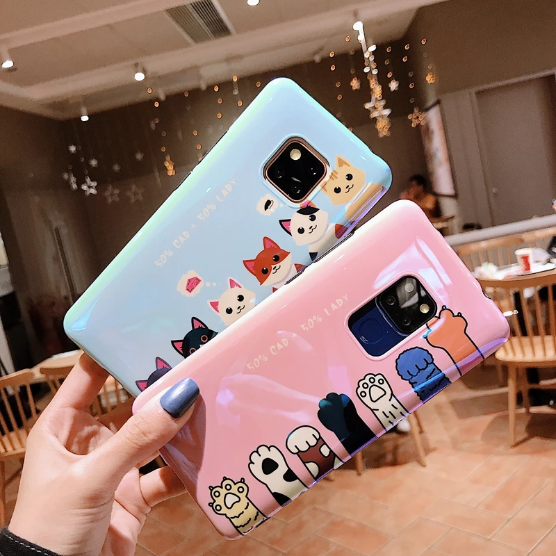 Для Huawei P30 P20 pro mate10 honor10 nova3i mate20X nove4 V20 милый кошачий лап голубой луч мягкий чехол