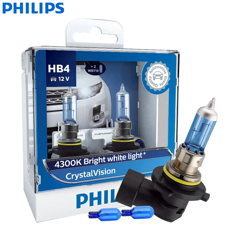 9006(HB4) Philips Crystal Vision H1 H4 H7 H11 HB2 HB3 HB4 9003 9005 9006 12V CV 4300K яркий белый автомобильный галогенный головной светильник, автомобильная лампа(двойная - Испускаемый цвет: 9006(HB4)
