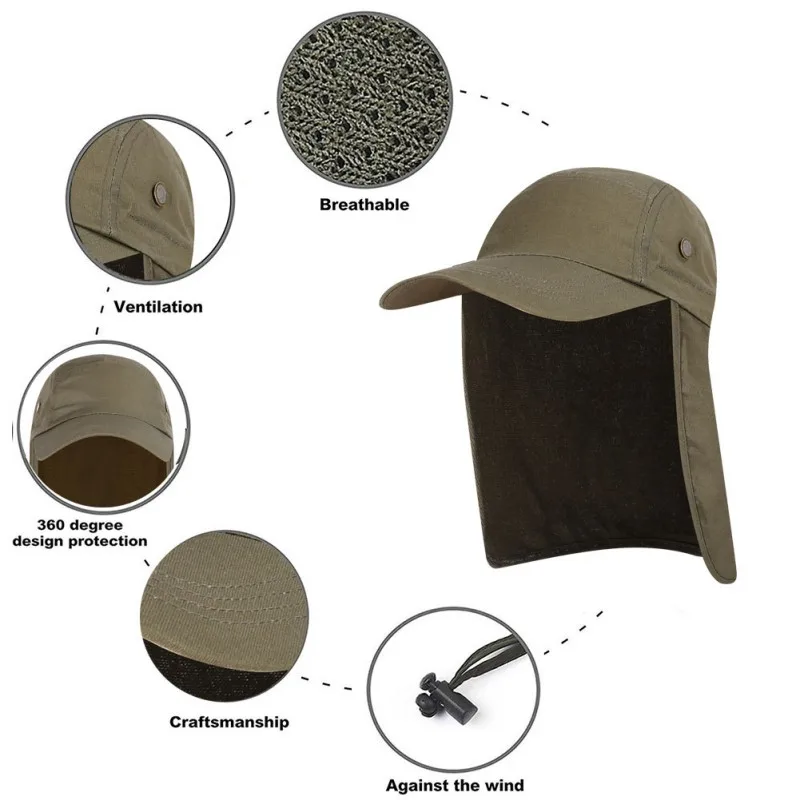 

Fishing Cap with Ear Neck Flap Cover Adjustable Breathable Waterproof Sunshade Folding Mesh Sports Hat Outdoor Sportswear Access
