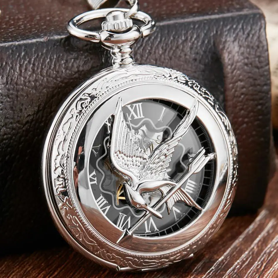 Ретро винтажные полые голодные игры Mockingjay Mockingbird кварцевые карманные часы