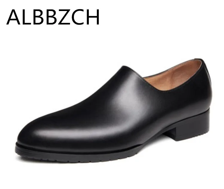 Simple Elegant Genuine Leather Business Casual Men Shoes Men's Wedding Dress England Trendy Pointed Toe Office Work | Обувь