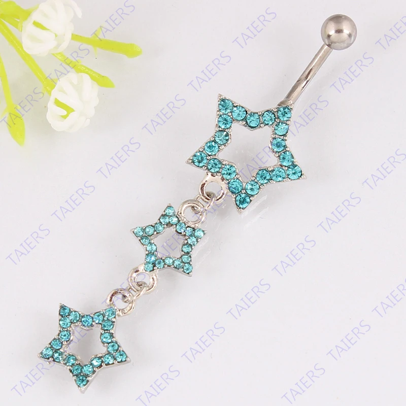 Пятиконечная звезда пирсинг три цвета aqu прозрачный розовый живот кольцо в