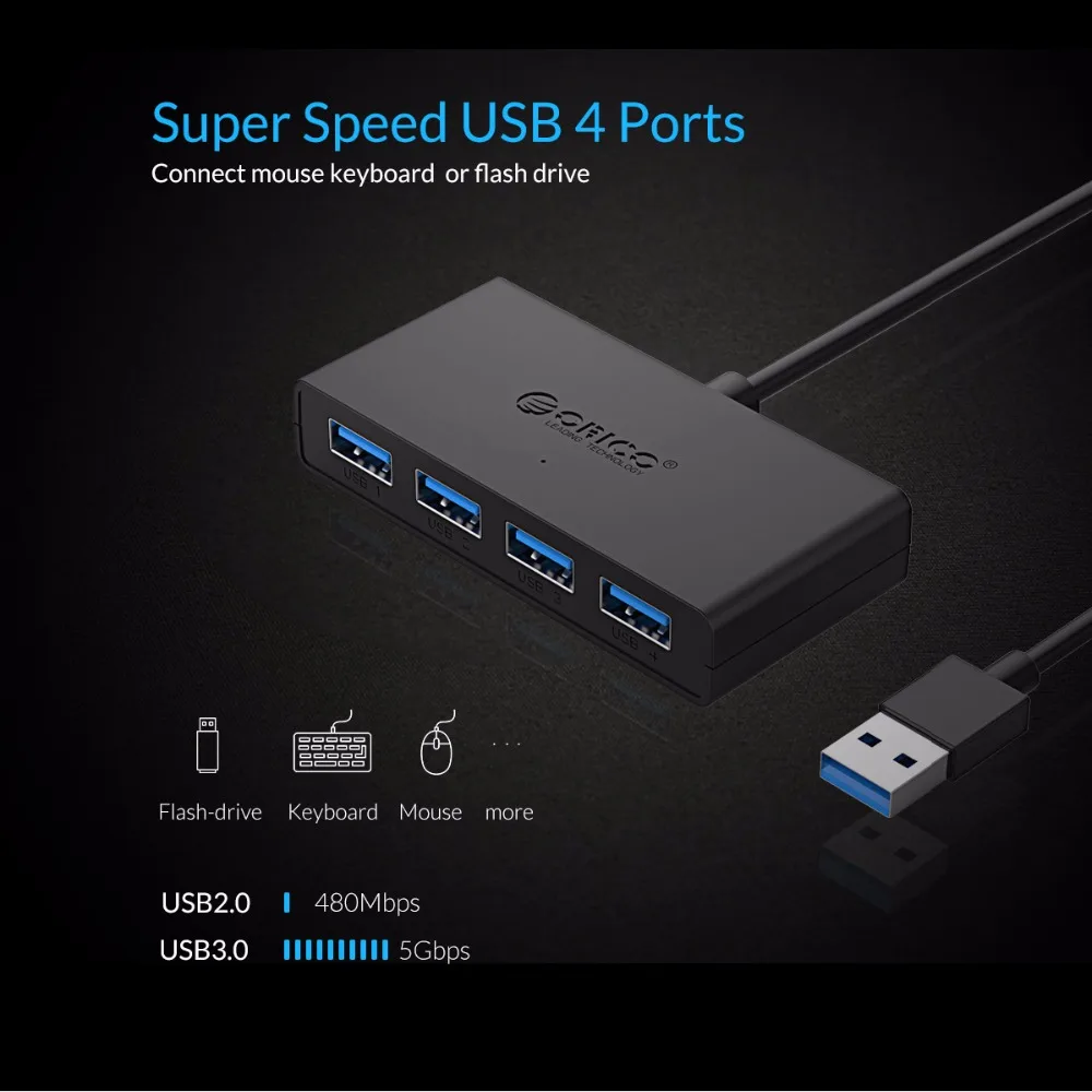 ORICO Mini USB 3,0 концентратор 4 порта питание OTG с микро USB интерфейс питания для MacBook ноутбук планшет компьютер OTG usb-хаб