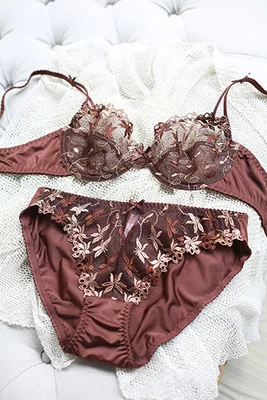 Комплект женского кружевного нижнего белья 5 цветов с вышивкой | Женская одежда