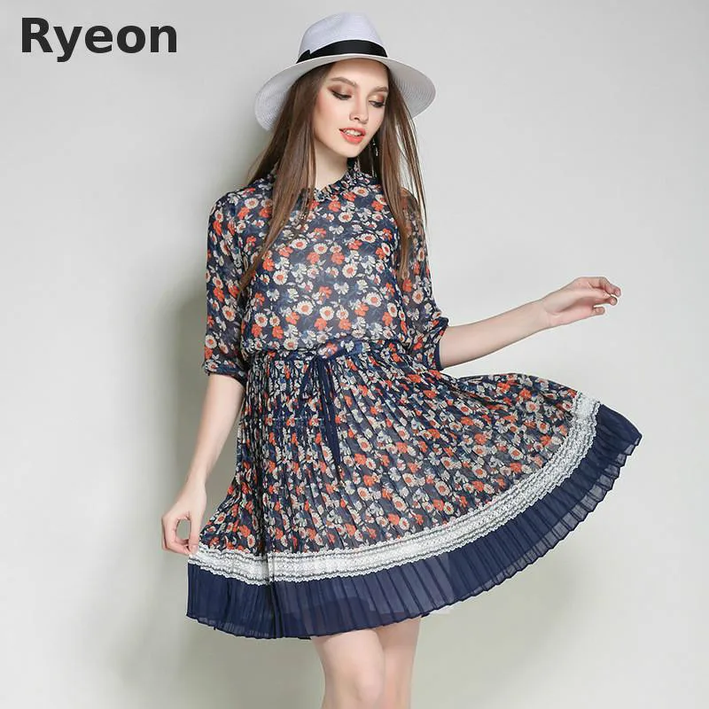 Ryeon 5XL Плюс Размер женщин шифоновые платья цветочным узором старинных