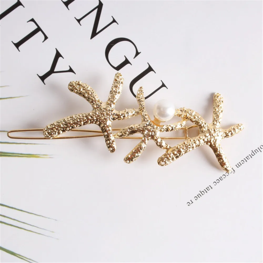 2019 Fashion Full Crystal Pearl Starfish Hairpin Hair Barrettes Accessories Large Rhinestone Clips Headwear For Women Girls | Красота и