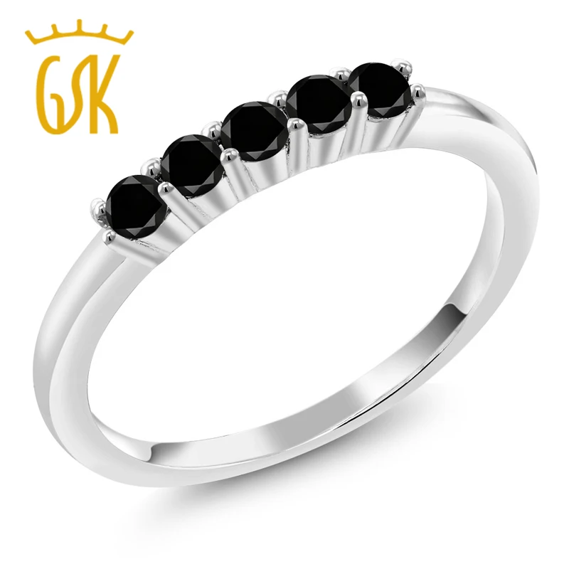 GemStoneKing 0 33 Ct Круглый натуральный черный бриллиант драгоценный камень кольцо 925