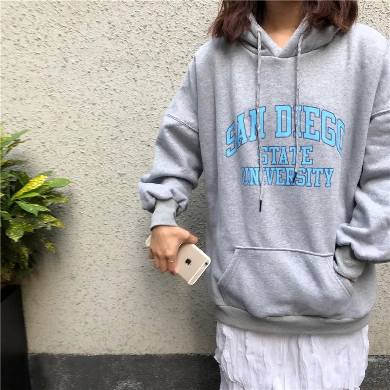Женские толстовки с капюшоном, свободные, с буквенным принтом, Kawaii, Harajuku, подходят ко всему, с большими карманами, Корейская Студенческая мягкая верхняя одежда, женские повседневные женские свитшоты