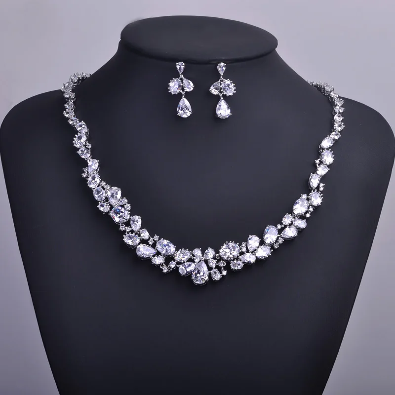 MECHOSEN Роскошные Ювелирные наборы ожерелья и серьги-гвоздики для женщин CZ Циркон