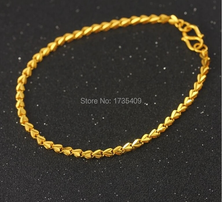 

Authentic 24K Yellow Gold Bracelet /Heart To Heart Link Chain Bracelet/ 5.35g