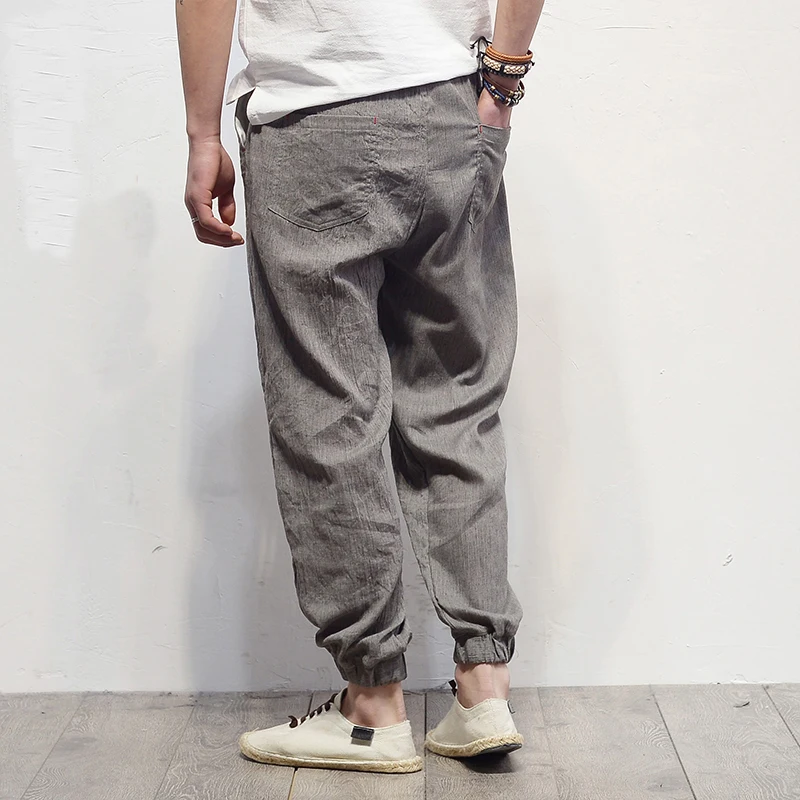 Плюс размер хлопковые льняные шаровары мужские спортивные штаны новые