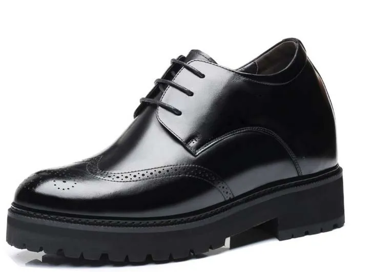 black brogues shoes Обувь из натуральной кожи на высокой платформе и толстой подошве, визуально увеличивающая рост; свадебные туфли, увеличивающие рост на 12 см; Мужские броги на высоком каблуке; Туфли-оксфорды - Цвет: black brogues shoes