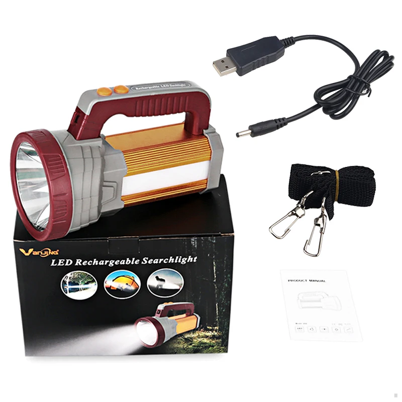 Светодиодный поисковый фонарик с аккумулятором 18650 18000 мАч USB зарядка уличный