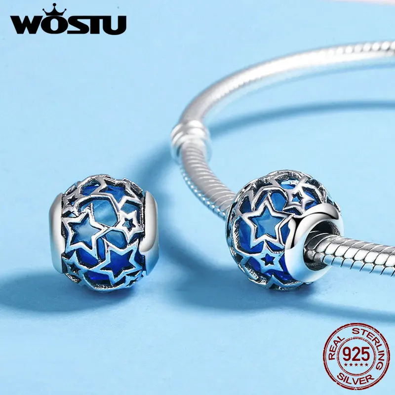 WOSTU, новая коллекция, 925 пробы, серебро, Мерцающая звезда, Красный Кристалл, CZ бусины, подходят для женщин, браслеты, сделай сам, ювелирное изделие, DXC509