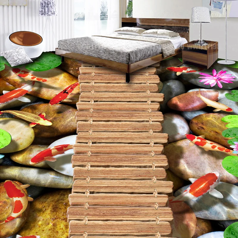 Китайская настенная бумага 3D фрески красный и белый Карп Лотос деревянный мост