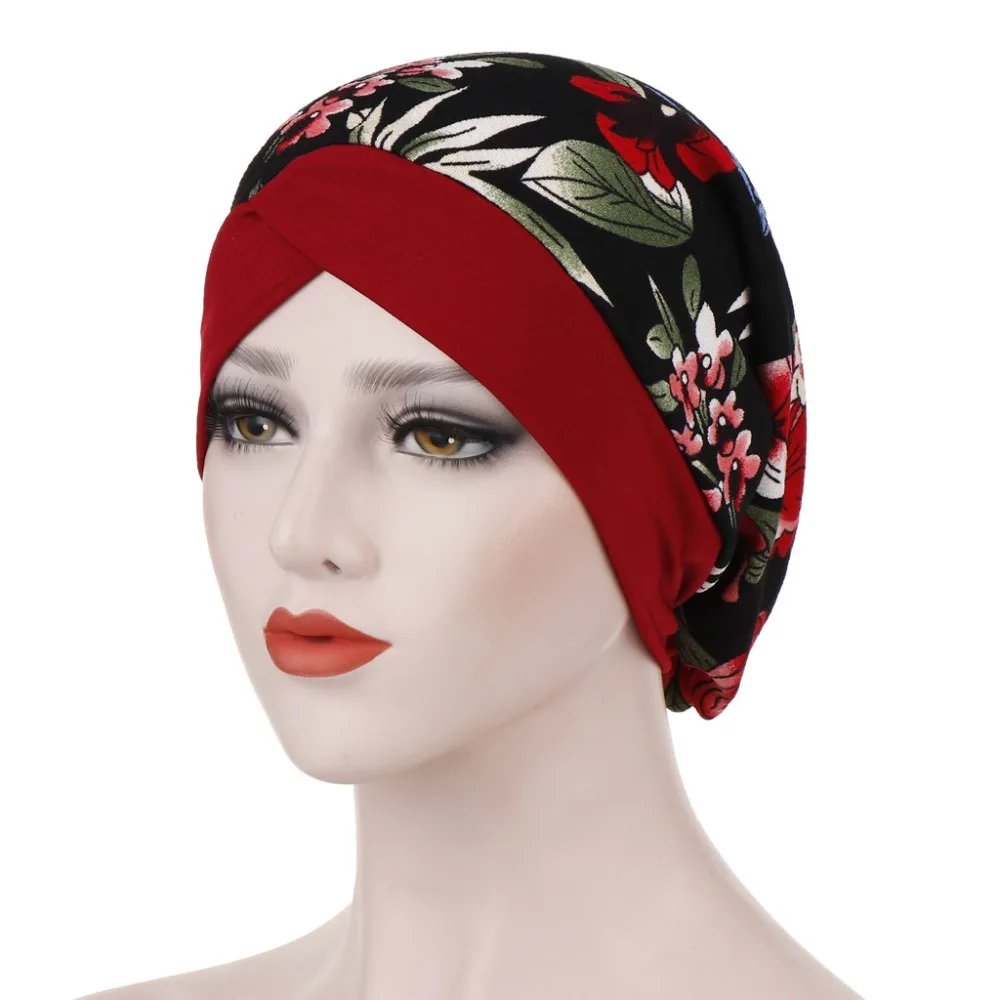 Новая женская шляпа с цветочным принтом на лбу и крестиком тюрбан шапочка при