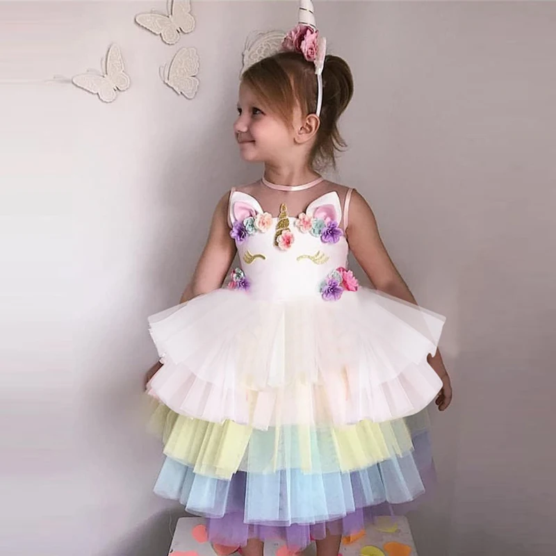 Unicorn Party Dress Girl Baby Summer Clothes Carnival Children's Princess Costume Kids Dresses 4 6 8 9 10 Years Vestidos | Детская