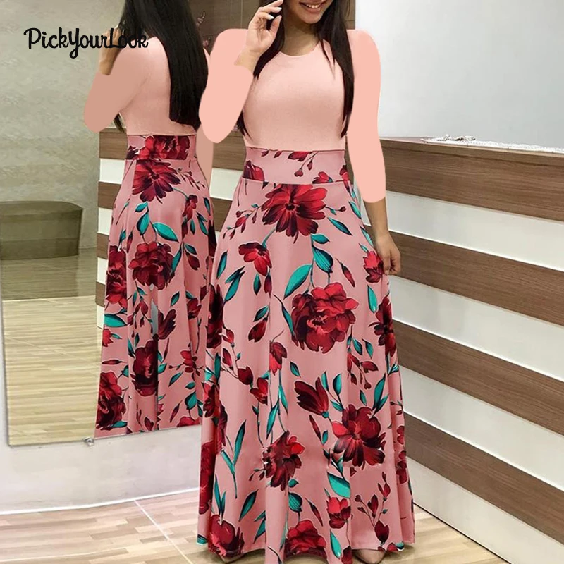 Женское платье PickyourLook с длинным рукавом винтажное длинное цветочным принтом