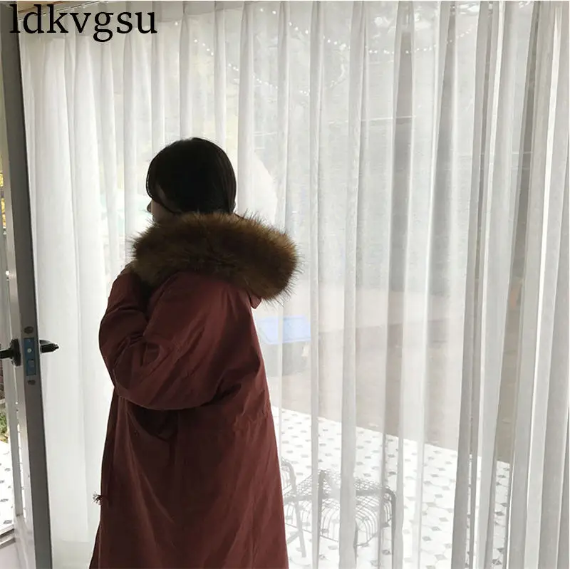 Зимнее женское пальто с большим меховым воротником и капюшоном, длинная куртка, утепленная, Корейская, стеганая парка,, негабаритная, военная парка A1615