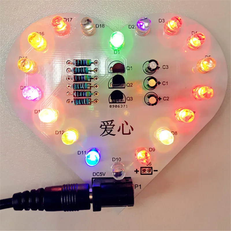 DIY Kit цветной светодиодный светильник в форме сердца мигание цикл костюм для
