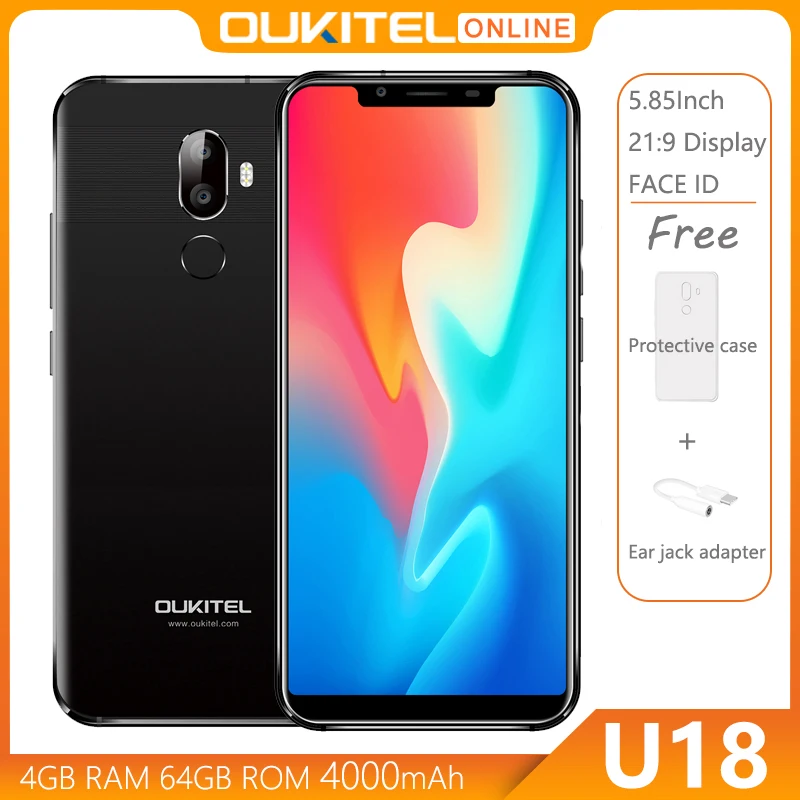 Oukitel U18 5 85 &quot21:9 полноэкранный идентификатор лица 4 Гб ОЗУ 64 ПЗУ 4000 мАч 16 МП MT6750T