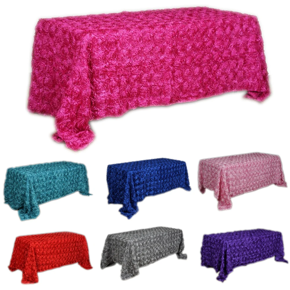 90 x 132 inch 3D Rose Embroidery Table Cloth Linens Rectangular Rosette Satin Tablecloth for Wedding Party Banquet Decorations | Дом и сад