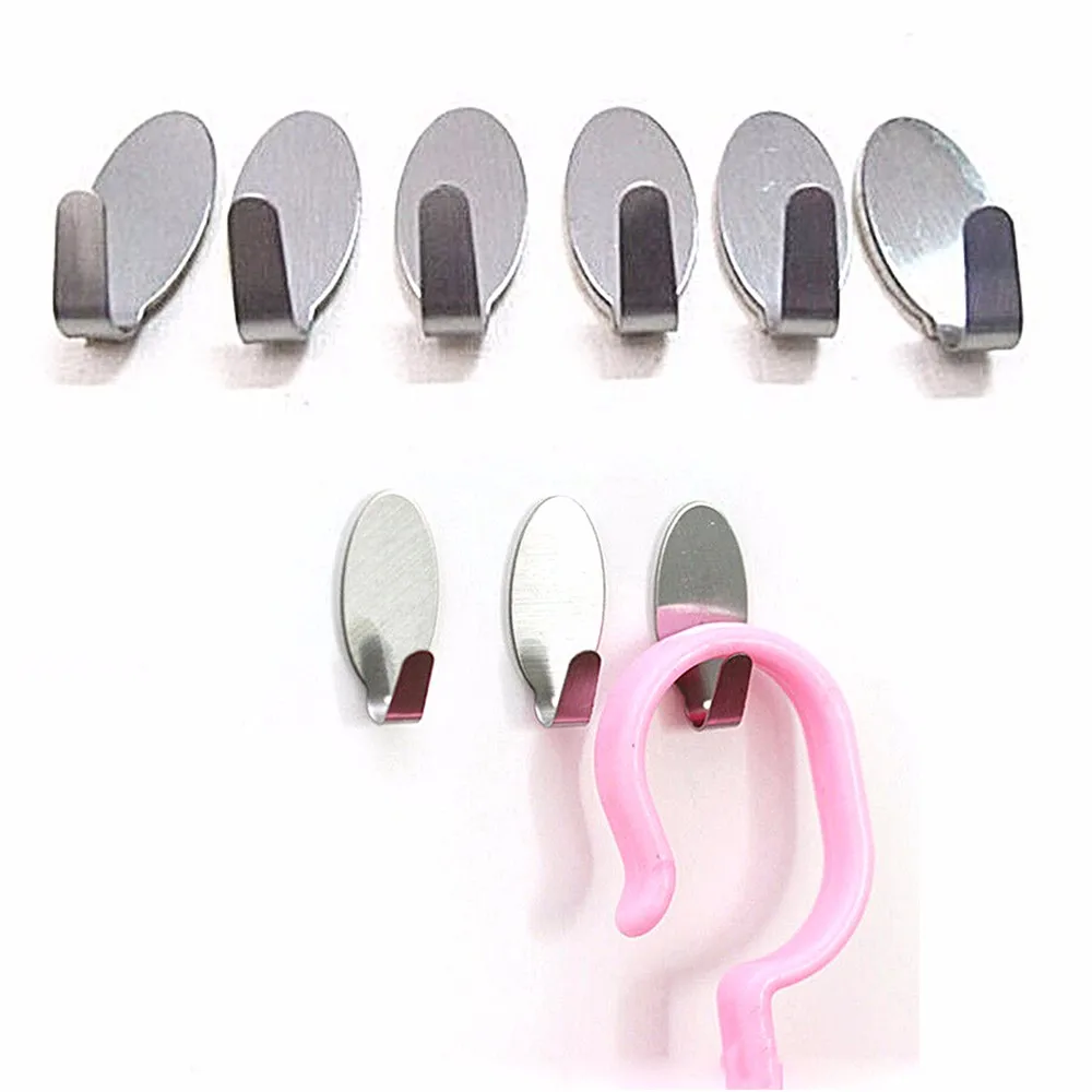 6x Useful Stick On Hook Strong Self Adhesive Sticky Coat Hat Metal Hanger Silver Dropshipping Apr29 | Дом и сад