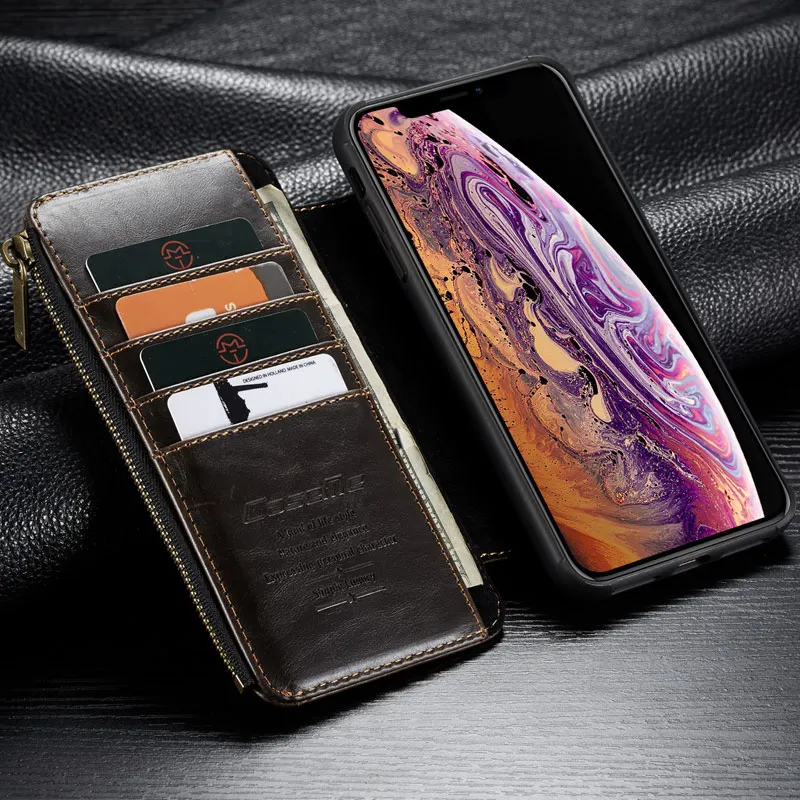 Кошелек на молнии чехол для iPhone Xs Max XR карман кредитные карты Слоты сзади X 7 6 8 плюс