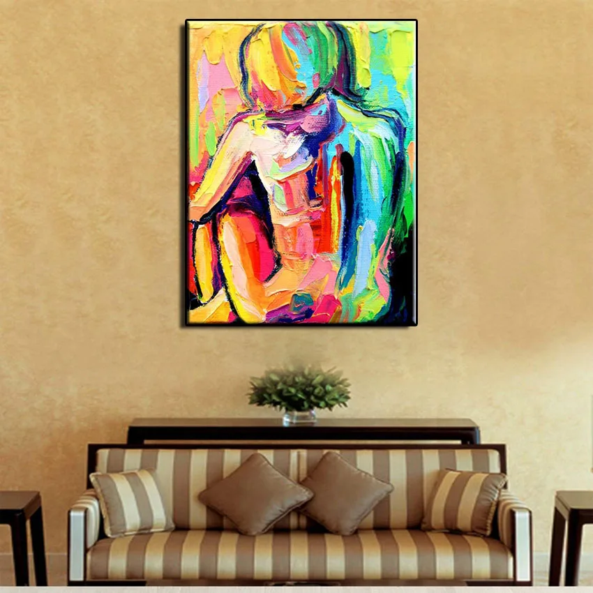 Большой размер дешевые абстрактные красочные девушки обратно картина маслом на