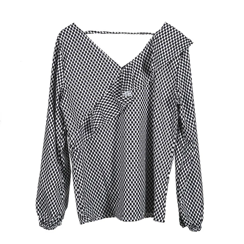 Женская Повседневная Свободная блузка с длинным рукавом топ оборками Офисная