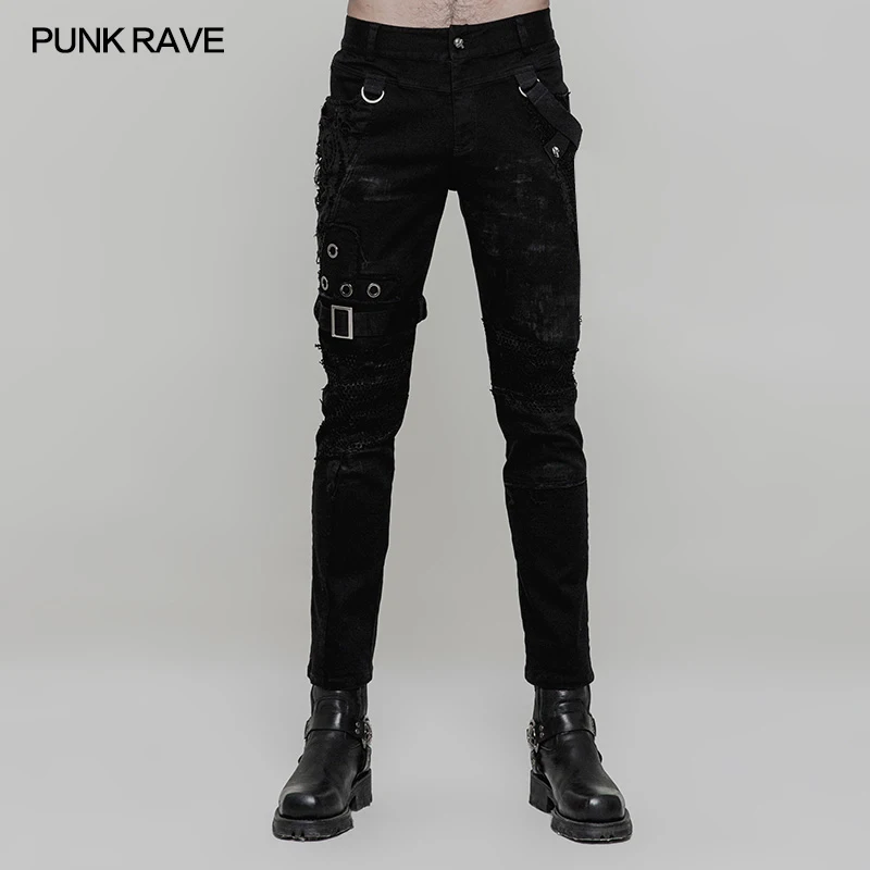 Punk Rave Rock Fashion Personality Dilapidated Gothic Casual Streetwear Men's Pants Trousers WK319M