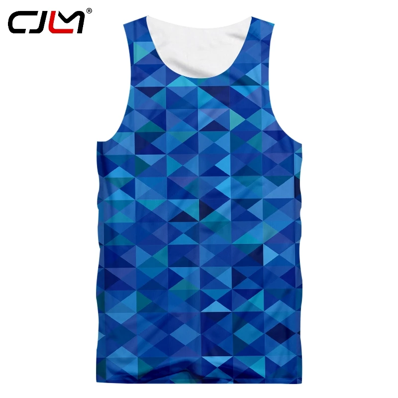 CJLM vest Harajuku men's polygon 3D vest print printing dark blue sleeveless vest large size summer men's clothing