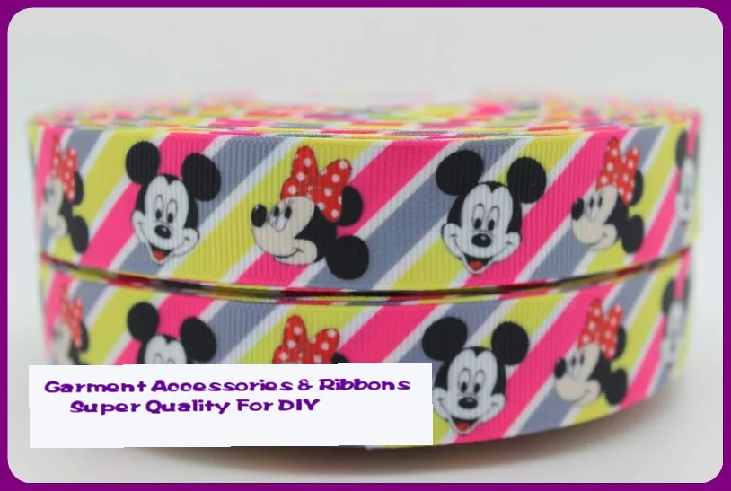 Free shipping New 7/8'' 22mm stripe mickey minnie cartoon printed grosgrain ribbon hairbow diy party decoration wholesale OEM | Дом и