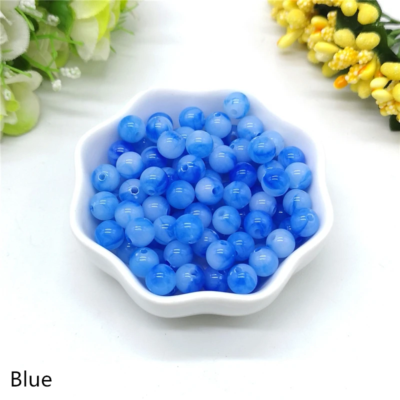 Blue 50 шт 8 мм двухцветные имитация камня круглой формы бусины для изготовления ювелирных изделий Акриловые бусины Свободные бусины ювелирные изделия DIY Аксессуары - Цвет: Blue