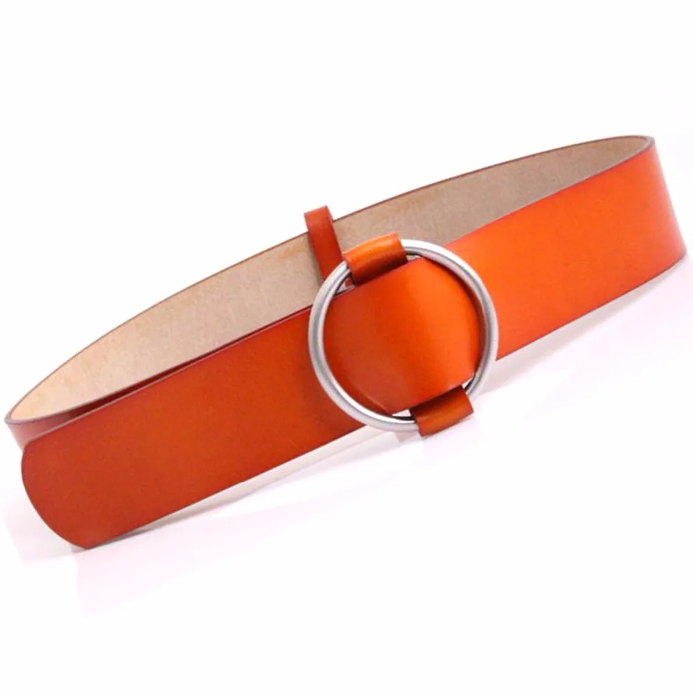2018 belts for women leather Simple gray wide women's belt matching dress down jacket black decorative belt lady smooth buckle