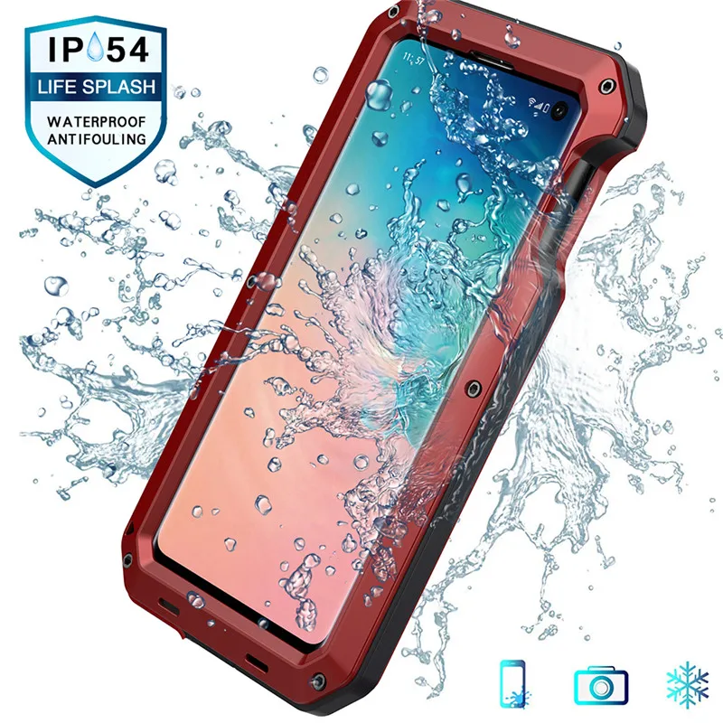 Luxury Doom Armor Case For Samsung Galaxy S10E Metal Case Shockproof Glass Film+Full Protective Rugged Military Protection Cover