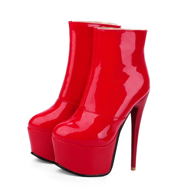 Красный Пикантные женские ботильоны на высоком каблуке; модные мотоботы на платформе из искусственной кожи; цвет белый, красный; Свадебная обувь; большие размеры 48 - Цвет: Красный
